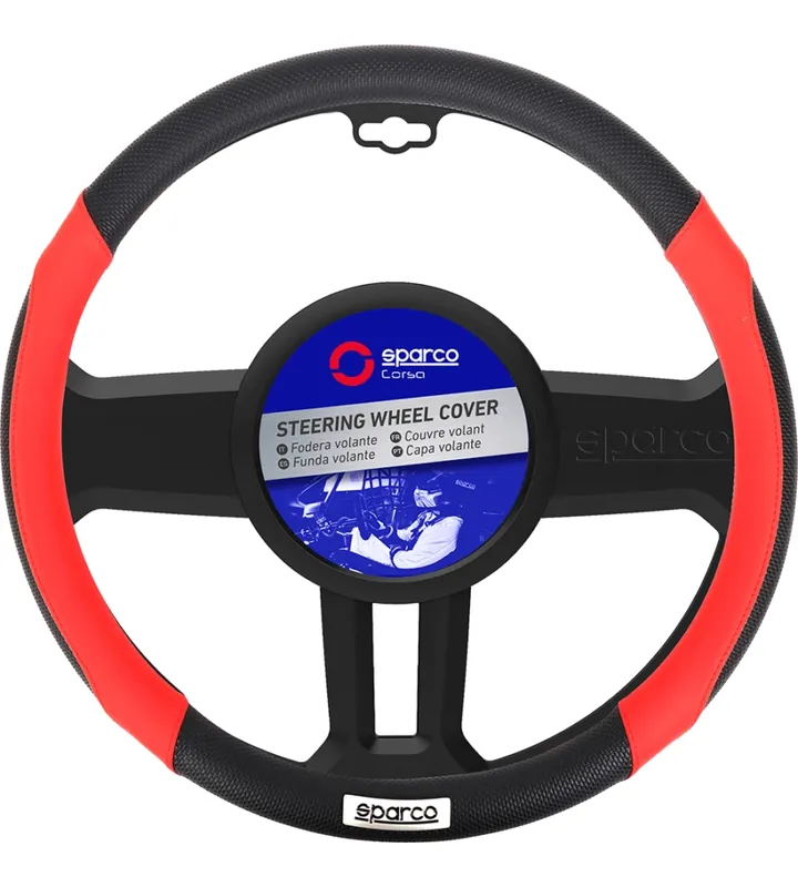 Coprivolante auto universale sparco rosso/nero con dettagli traforati - spc1113 Popolare