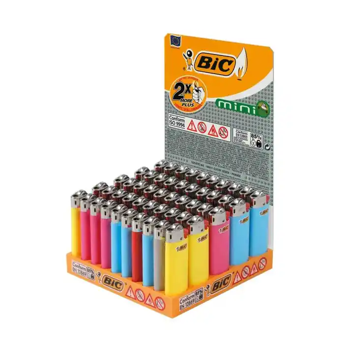 Professionale Accendini Bic Classic Mini J25. Display Da 50 Pezzi Colori Assortiti Accendini E Accessori Tabacco