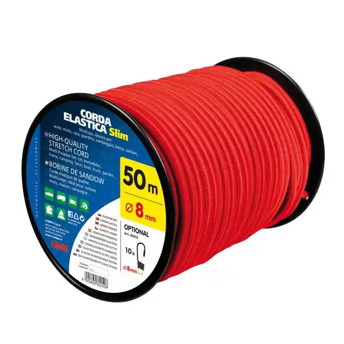 Corda Elastica In Bobina Ø 8 Mm 50 M Rosso Corde Elastiche E Funi Portabiciclette Prezzo Conveniente