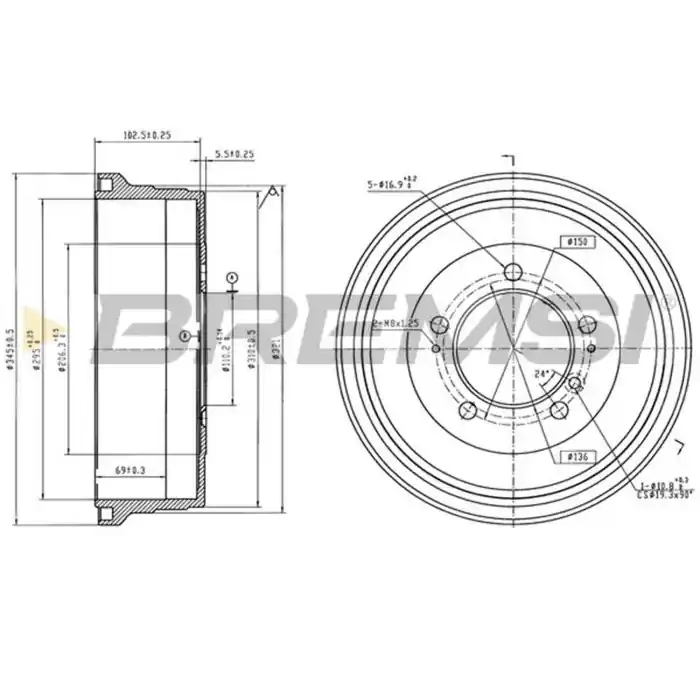 Tamburo Freno Posteriore Toyota Land Cruiser Land Cruiser Pick-up Cr5782 42431-60250 Verniciato Bremsi Sconto